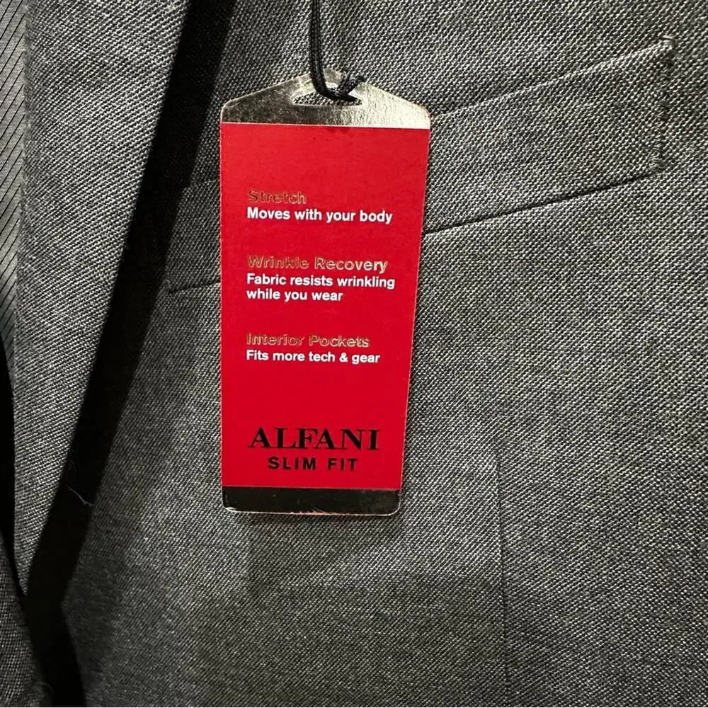Alfani slim fit stretch gray wrinkle resistant suit jacket double vents size 38L